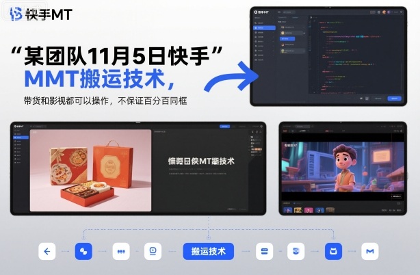 某团队11月5日快手MT搬运技术，带货和影视都可以操作，不保证百分百同框，自测-跃知万川