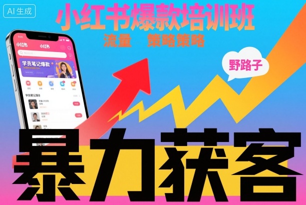小红书爆款培训班,小红书获客野路子流量打法,暴力持续获客-跃知万川