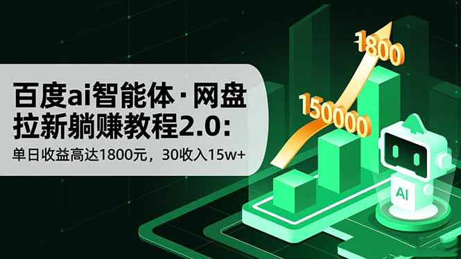 百度ai智能体·网盘拉新躺赚教程2.0:单日收益高达1800元,30收入15w+-跃知万川