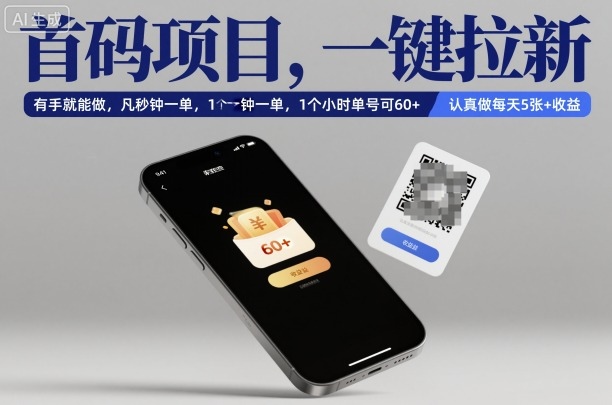 首码项目，一键拉新，有手就能做，几秒钟一单，1个小时单号可60+，认真做每天5张+收益【揭秘】-跃知万川