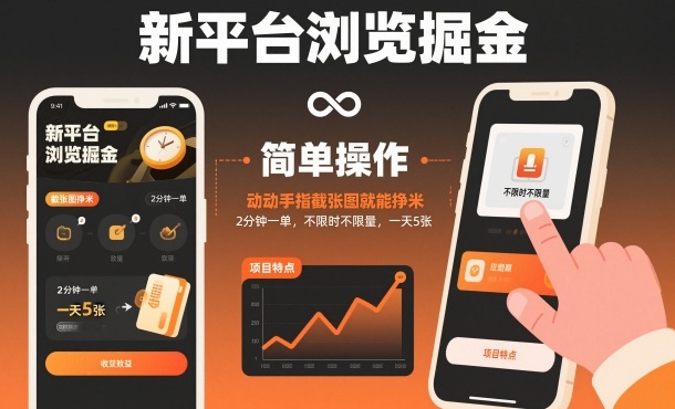 新平台浏览掘金,动动手指截张图就能挣米,2分钟一单,不限时不限量,一天5张【揭秘】-跃知万川