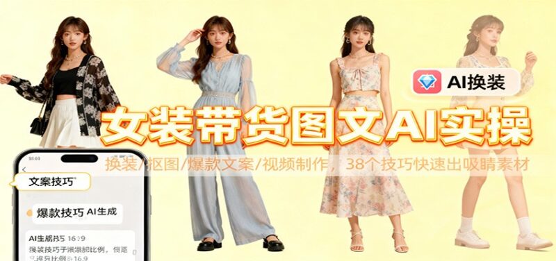 女装带货图文AI实操,换装/抠图/爆款文案/视频制作,38个技巧快速出吸睛素材-跃知万川