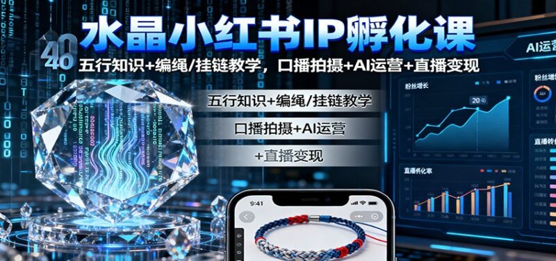 水晶小红书IP孵化课:五行知识+编绳/挂链教学,口播拍摄+AI运营+直播变现-跃知万川