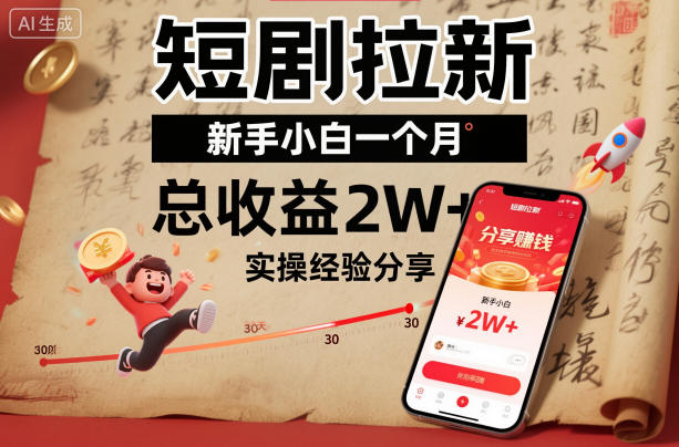 短剧拉新新手小白一个月总收益2W+实操经验分享-跃知万川