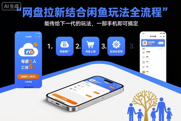 网盘拉新结合闲鱼玩法全流程,能传给下一代的玩法,一部手机即可搞定(附入口渠道以及实操教程)-跃知万川