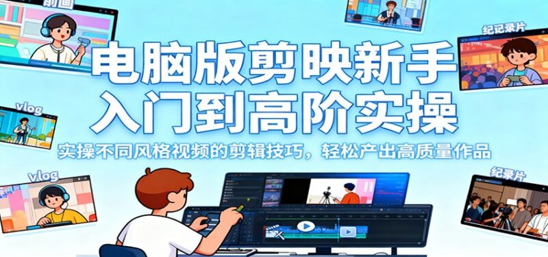 电脑版剪映新手入门到高阶实操,实操不同风格视频的剪辑技巧,轻松产出高质量作品-跃知万川