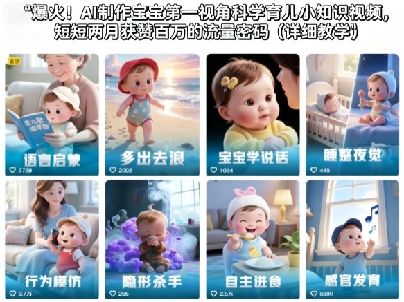 爆火！AI制作宝宝第一视角科学育儿小知识视频，短短两月获赞百万的流量密码(详细教学)-跃知万川