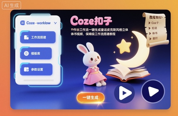 Coze扣子工作流一键生成童话皮克斯风格立体书视频，保姆级工作流搭建教程-跃知万川