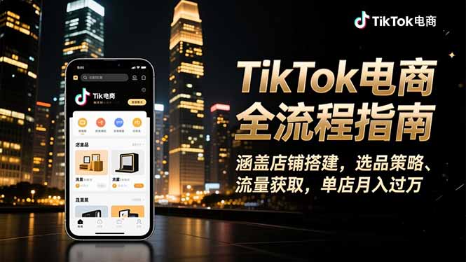 TikTok电商全流程指南，涵盖店铺搭建、选品策略、流量获取，单店月入过万-跃知万川