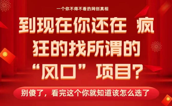 马上26年了，你还在找所谓的风口项目？别傻了，看完这个你全都懂了！【揭秘】-跃知万川
