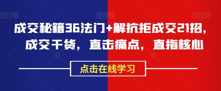成交秘籍36法门+解抗拒成交21招，成交干货，直击痛点，直指核心-跃知万川