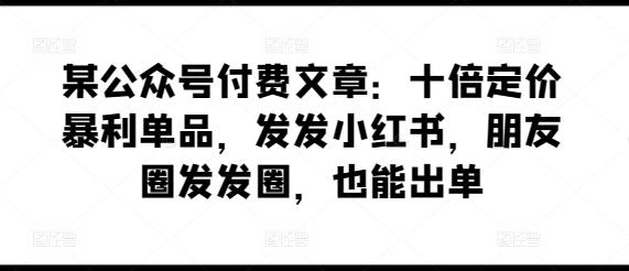 某公众号付费文章：十倍定价暴利单品，发发小红书，朋友圈发发圈，也能出单-跃知万川