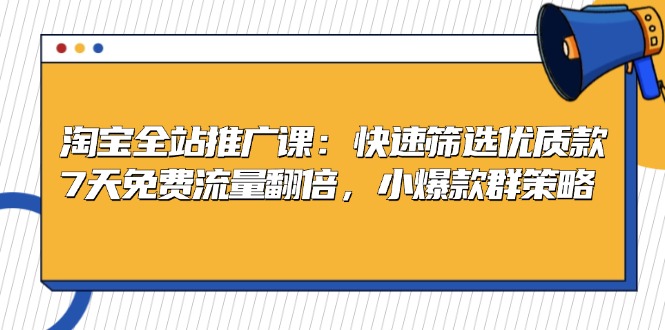 淘宝全站推广课：快速筛选优质款，7天免费流量翻倍，小爆款群策略-跃知万川