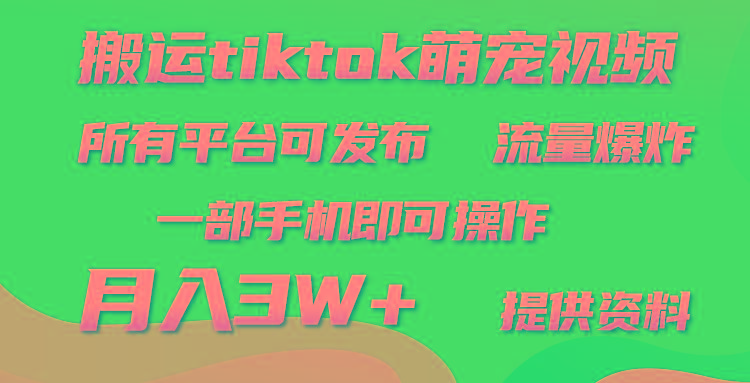 (9618期)搬运Tiktok萌宠类视频，一部手机即可。所有短视频平台均可操作，月入3W+-跃知万川
