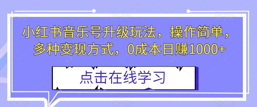 小红书音乐号升级玩法，操作简单，多种变现方式，0成本日赚1000+【揭秘】-跃知万川