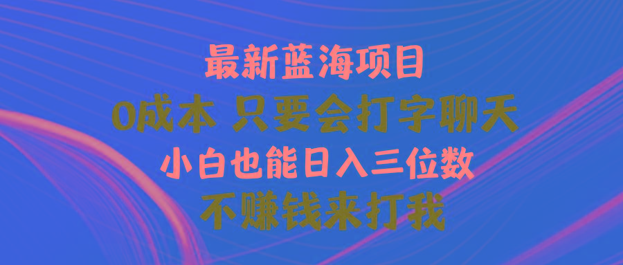 最新蓝海项目 0成本 只要会打字聊天 小白也能日入三位数 不赚钱来打我-跃知万川