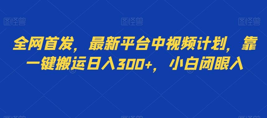 全网首发，最新平台中视频计划，靠一键搬运日入300+，小白闭眼入-跃知万川