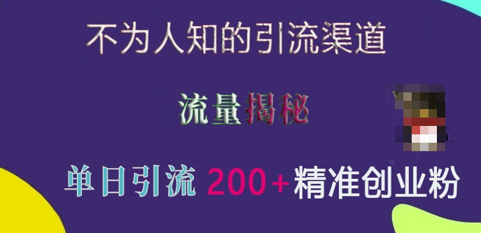不为人知的引流渠道，流量揭秘，实测单日引流200+精准创业粉【揭秘】-跃知万川