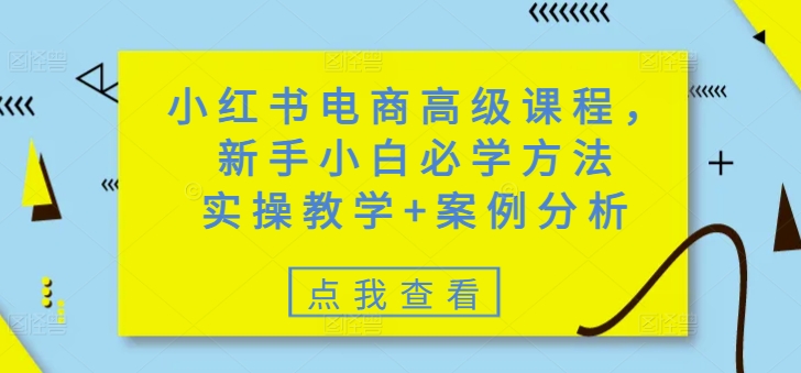 小红书电商高级课程，新手小白必学方法，实操教学+案例分析-跃知万川