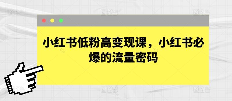 小红书低粉高变现课，小红书必爆的流量密码-跃知万川