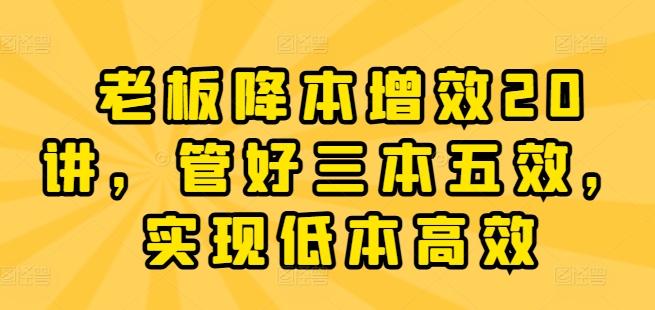 老板降本增效20讲，管好三本五效，实现低本高效-跃知万川