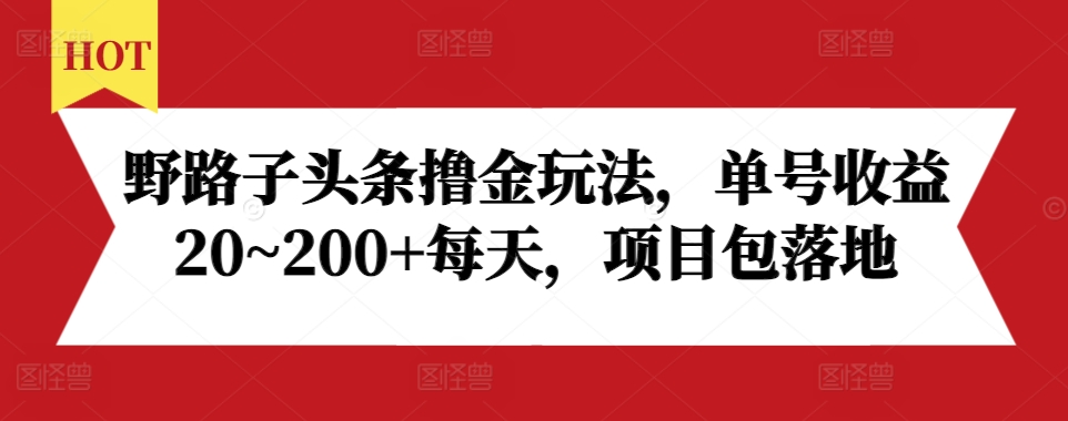 野路子头条撸金玩法，单号收益20~200+每天，项目包落地-跃知万川