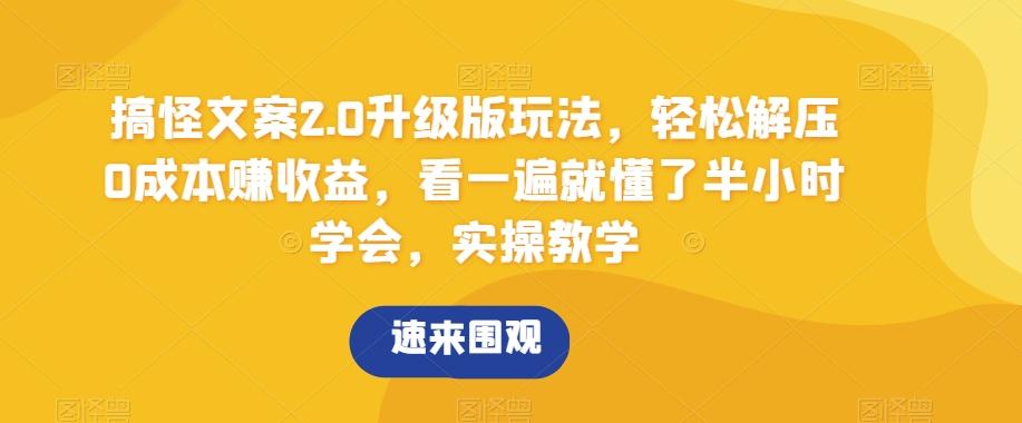 搞怪文案2.0升级版玩法，轻松解压0成本赚收益，看一遍就懂了半小时学会，实操教学【揭秘】-跃知万川