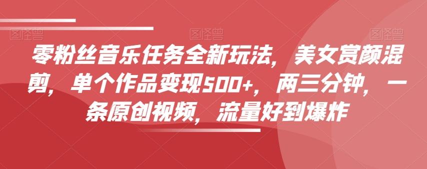 零粉丝音乐任务全新玩法，美女赏颜混剪，单个作品变现500+，两三分钟，一条原创视频，流量好到爆炸-跃知万川