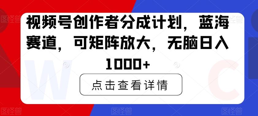 视频号创作者分成计划，蓝海赛道，可矩阵放大，无脑日入1000+-跃知万川