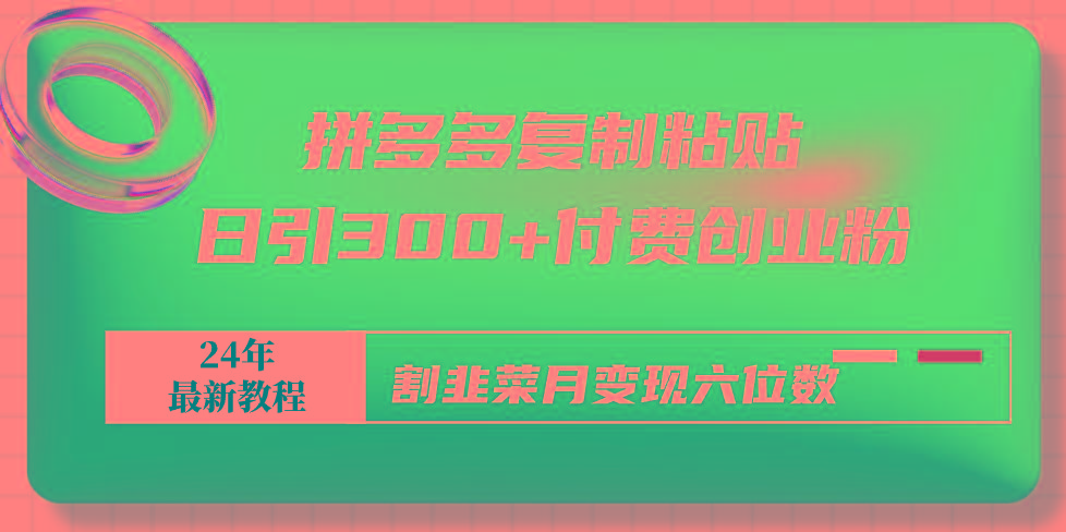 拼多多复制粘贴日引300+付费创业粉，割韭菜月变现六位数最新教程！-跃知万川