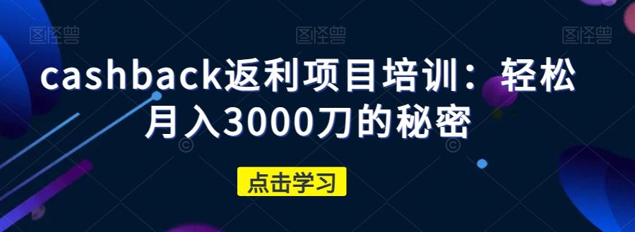 cashback返利项目培训：轻松月入3000刀的秘密-跃知万川