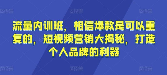 流量内训班，相信爆款是可以重复的，短视频营销大揭秘，打造个人品牌的利器-跃知万川