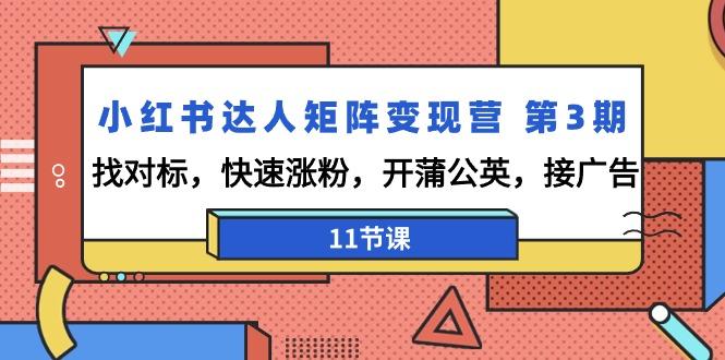 小红书达人矩阵变现营 第3期，找对标，快速涨粉，开蒲公英，接广告-11节课-跃知万川