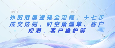 外贸底层逻辑全流程，十七步成交法则、时空角逼单、客户挖潜、客户维护等-跃知万川