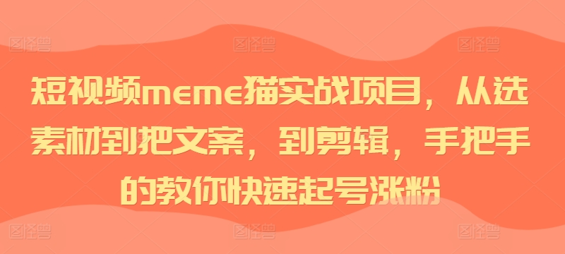 短视频meme猫实战项目，从选素材到把文案，到剪辑，手把手的教你快速起号涨粉-跃知万川