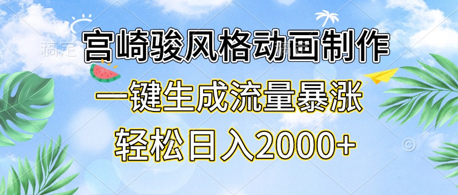 宫崎骏风格动画制作，一键生成流量暴涨，轻松日入2000+-跃知万川