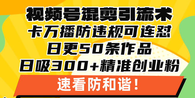 视频号混剪引流技术，500万播放引流17000创业粉，操作简单当天学会-跃知万川