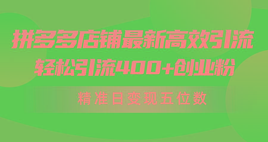 (10041期)拼多多店铺最新高效引流术，轻松引流400+创业粉，精准日变现五位数！-跃知万川