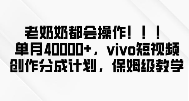 老奶奶都会操作，新平台无脑操作，单月40000+，vivo短视频创作分成计划【揭秘】-跃知万川