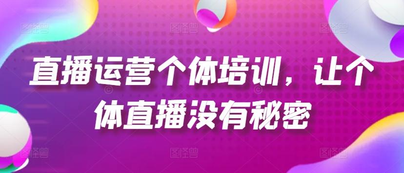 直播运营个体培训，让个体直播没有秘密，起号、货源、单品打爆、投流等玩法-跃知万川