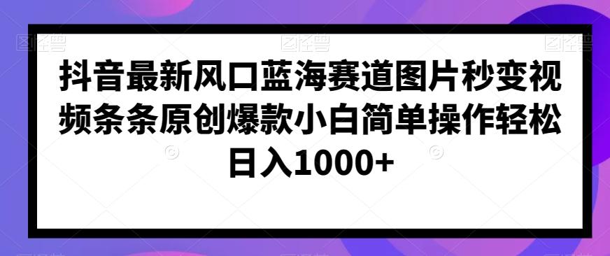 抖音最新风口蓝海赛道图片秒变视频条条原创爆款小白简单操作轻松日入1000+-跃知万川
