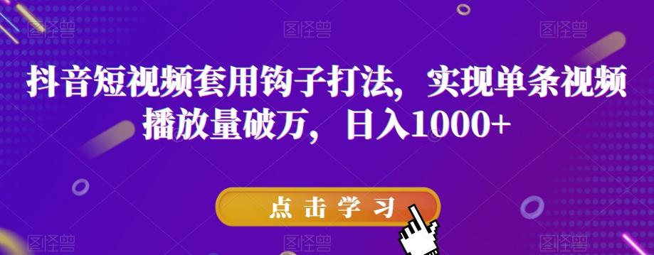抖音短视频套用钩子打法，实现单条视频播放量破万，日入1000+【揭秘】-跃知万川