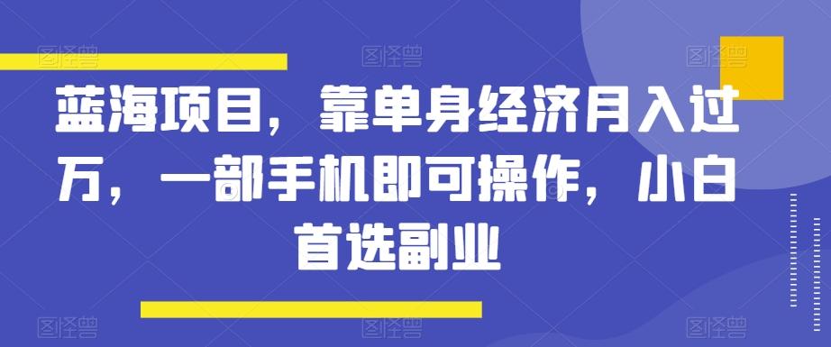 蓝海项目，靠单身经济月入过万，一部手机即可操作，小白首选副业【揭秘】-跃知万川