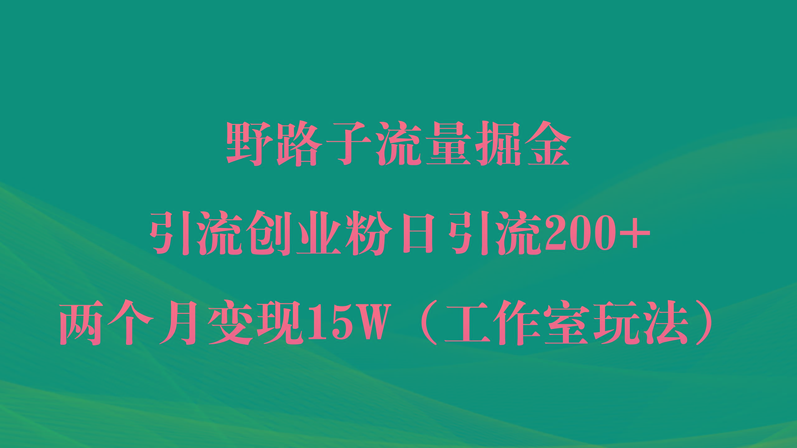 (9513期)野路子流量掘金，引流创业粉日引流200+，两个月变现15W(工作室玩法))-跃知万川