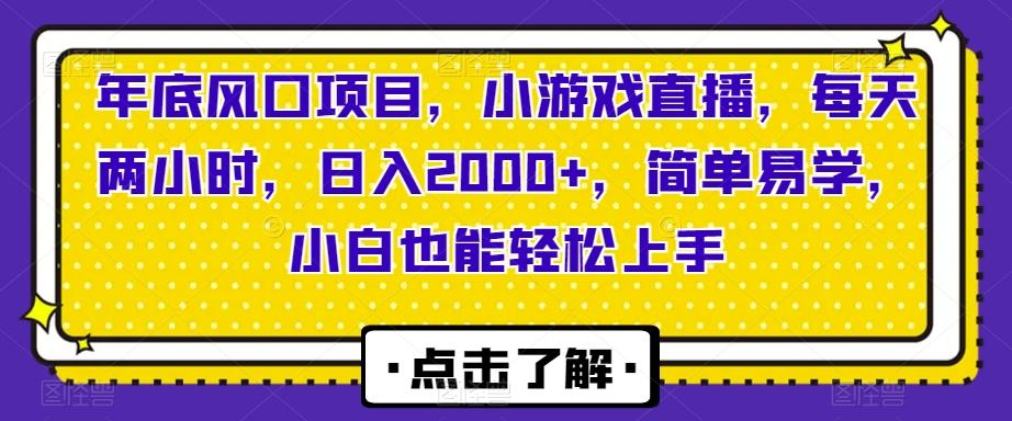年底风口项目，小游戏直播，每天两小时，日入2000+，简单易学，小白也能轻松上手-跃知万川