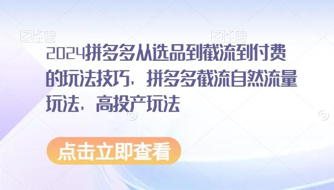 2024拼多多从选品到截流到付费的玩法技巧，拼多多截流自然流量玩法，高投产玩法-跃知万川