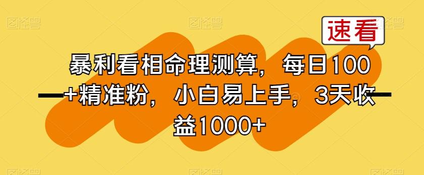 暴利看相命理测算，每日100+精准粉，小白易上手，3天收益1000+【揭秘】-跃知万川