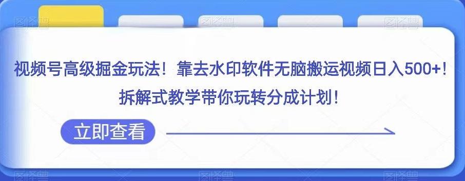 视频号高级掘金玩法，靠去水印软件无脑搬运视频日入500+，拆解式教学带你玩转分成计划【揭秘】-跃知万川