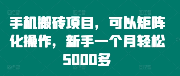 手机搬砖项目，可以矩阵化操作，新手一个月轻松5000多-跃知万川