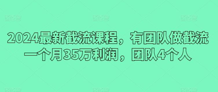 2024最新截流课程，有团队做截流一个月35万利润，团队4个人-跃知万川